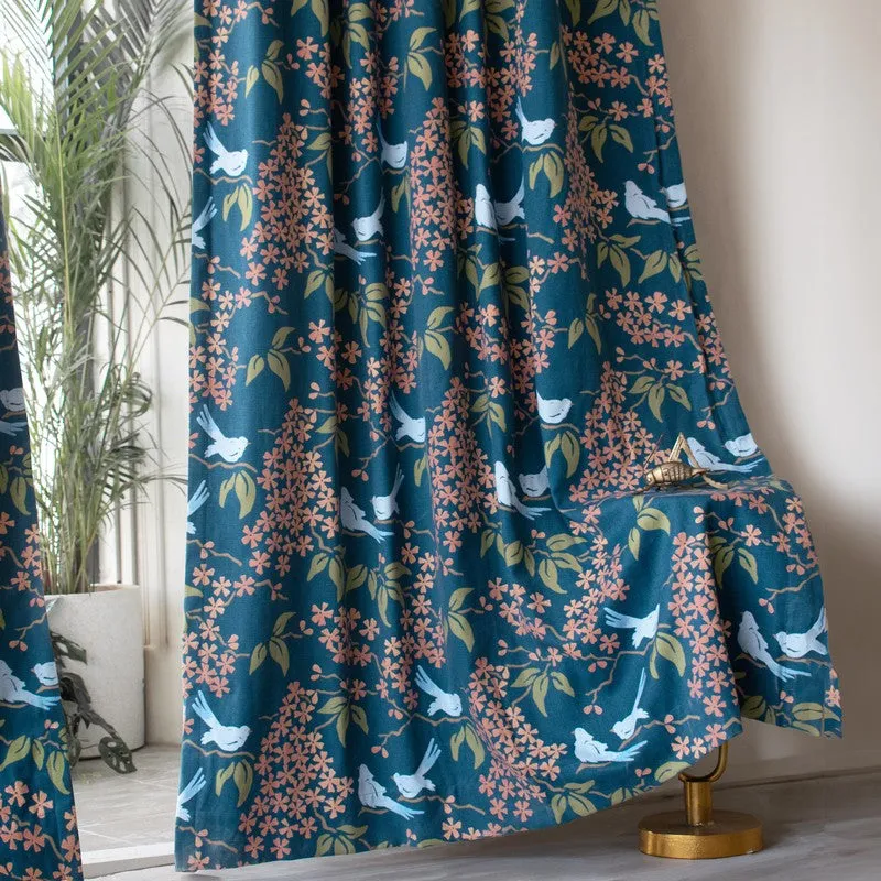Tranquebar Home Floral Majesty Polyester Curtains(Blue) - Set Of Two media 1