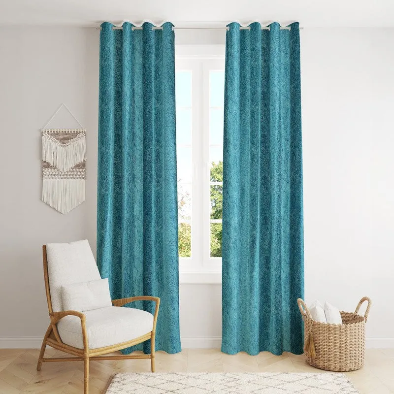 Soft Fall Printed Curtains (Blue) - Set Of Two media 1