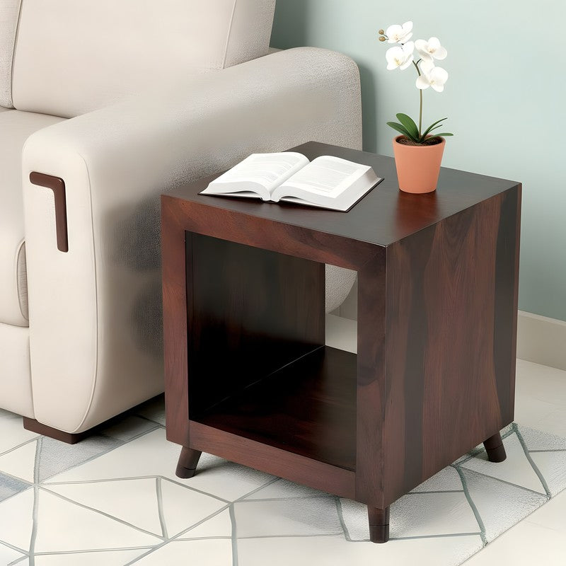 Qverox Sheesham Wooden Side & Bedside Table - Dark Brown