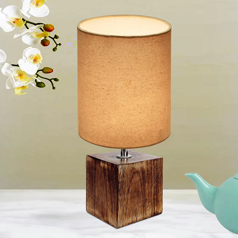 Oleda Block Wooden Table Lamp - Beige,Brown media 1