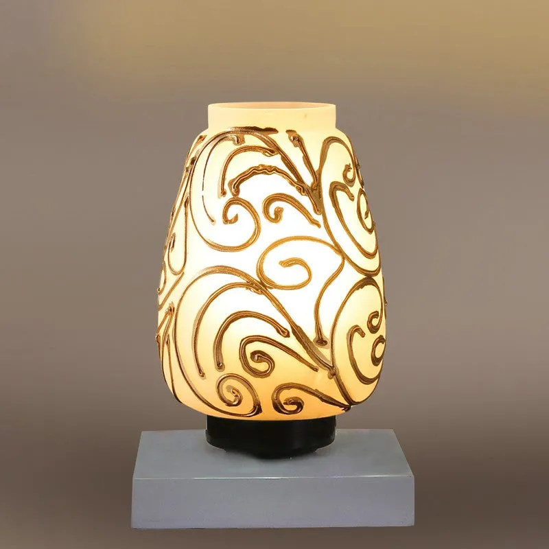 Lunellea Glass Wooden Table Lamp With Base - White & Gold media 7