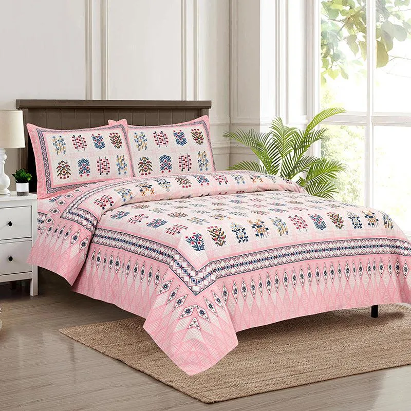 Ishani Breeze Floral Cotton Bedsheet (Pink & White) - 160 TC media 1