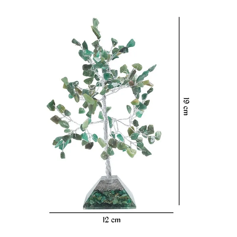 Chi Flow Handcrafted Agate Stone Tree Showpiece - Green & Silver media 9