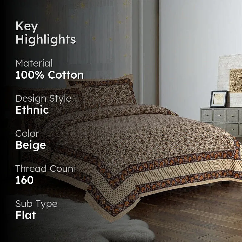 Mridula Printed Cotton Bedsheet (Brown) - 160 TC media 2