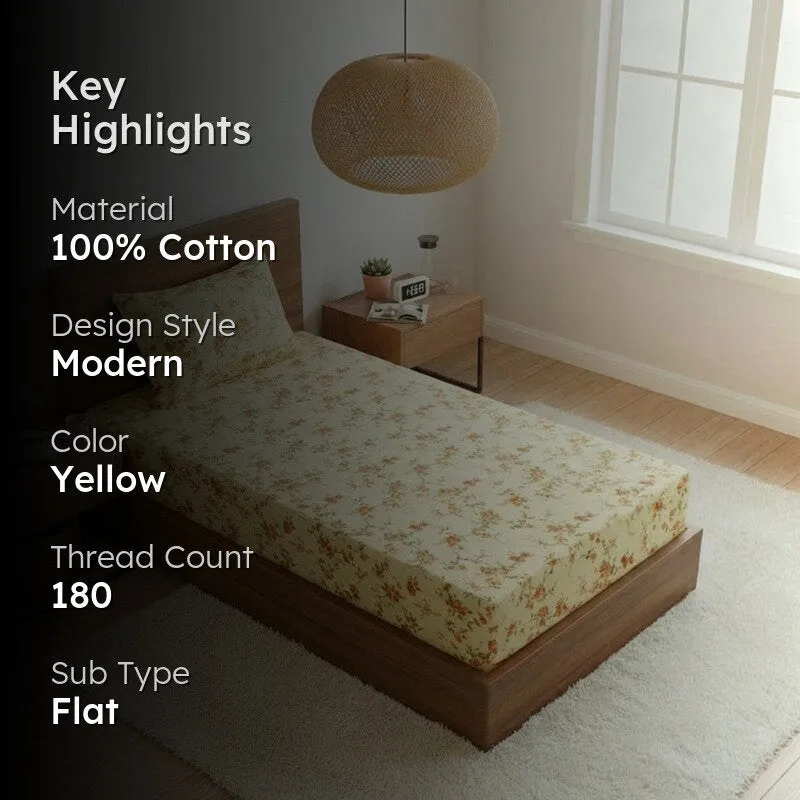 Esmeralda Floral Printed Cotton Bedsheet (Yellow) - 180 TC media 2