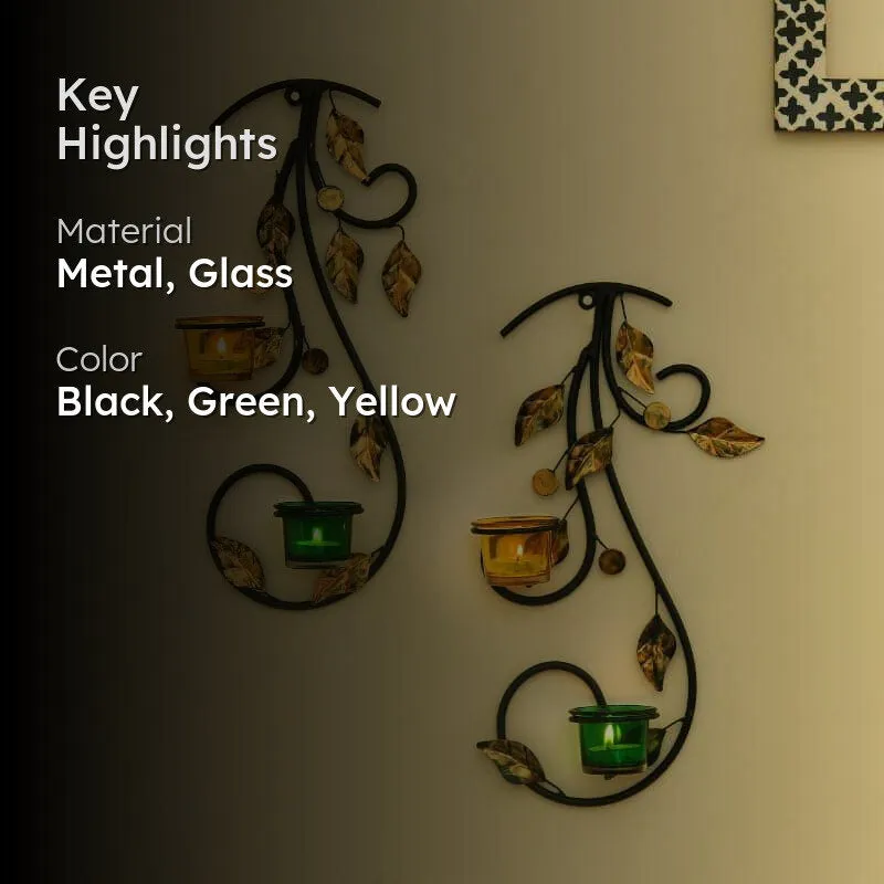 Leafy Vine Luminaire Candle Holder - Green & Yellow media 2
