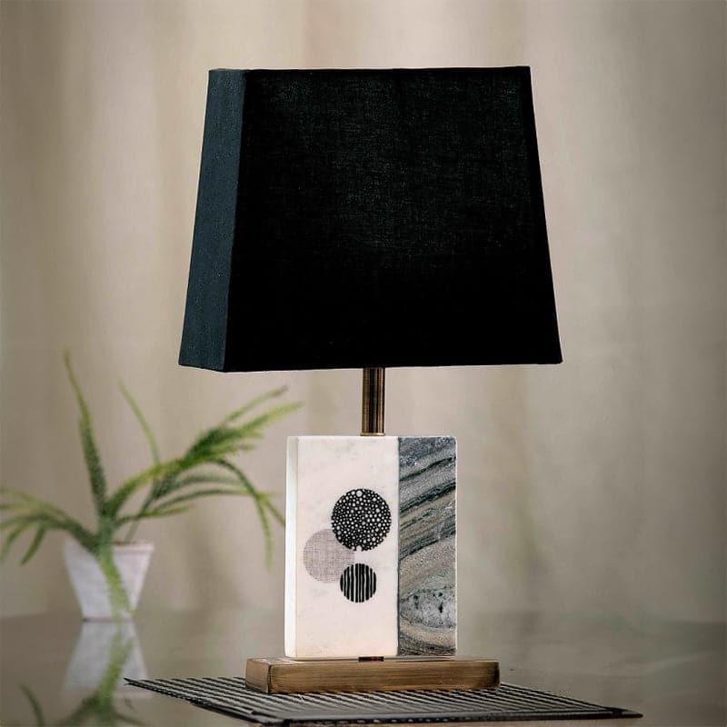 Blaze Printed Fabric Table Lamp With Marble & Brass Base - Black,White media 3