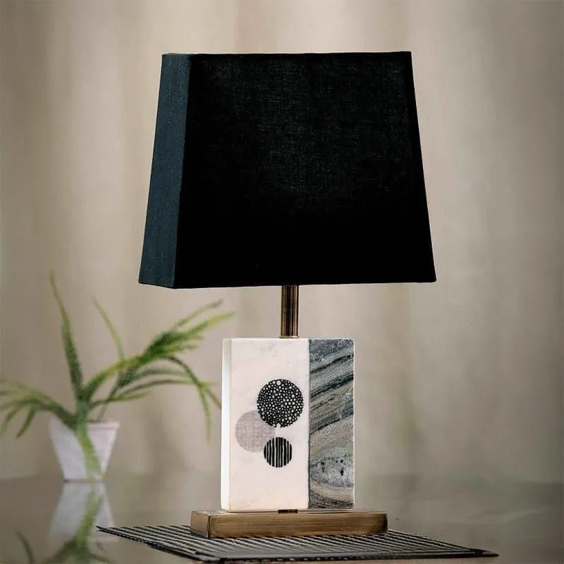 Blaze Printed Fabric Table Lamp With Marble & Brass Base - Black,White media 3