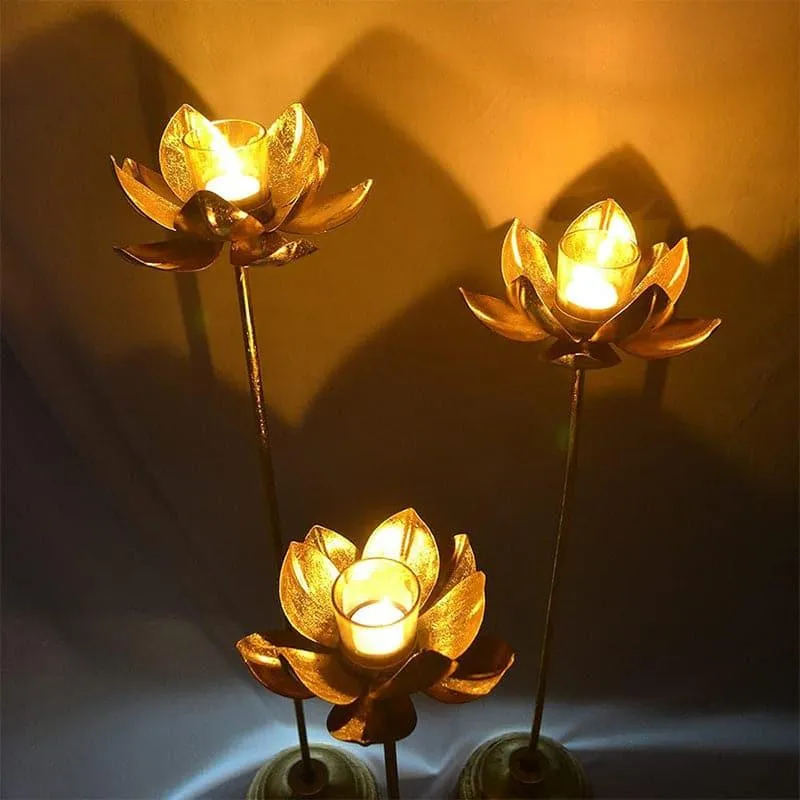 Lotus Pedestal Candle Holder - Set Of Three media 3