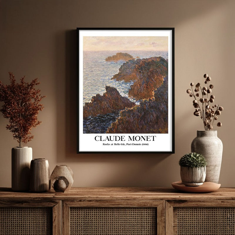 Rocks at Belle-lle Port-Domois Archival Canvas Wall Painting - Black Frame