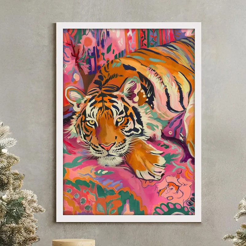 Chromatic Tiger Canvas Wall Art With Frame - White media 2