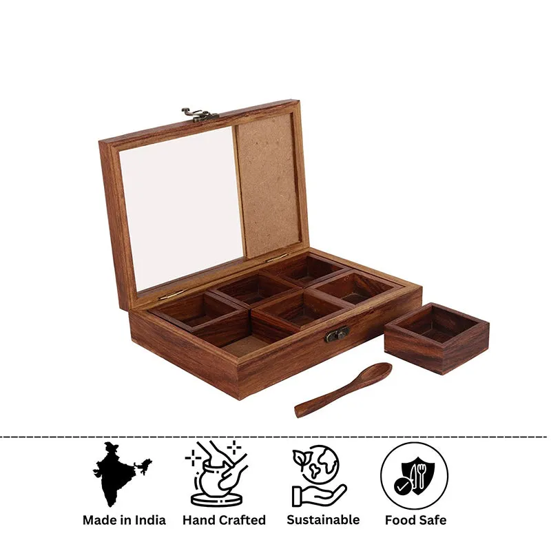 Ambar Sheesham Wood Masala Box - Eight Piece Set media 5