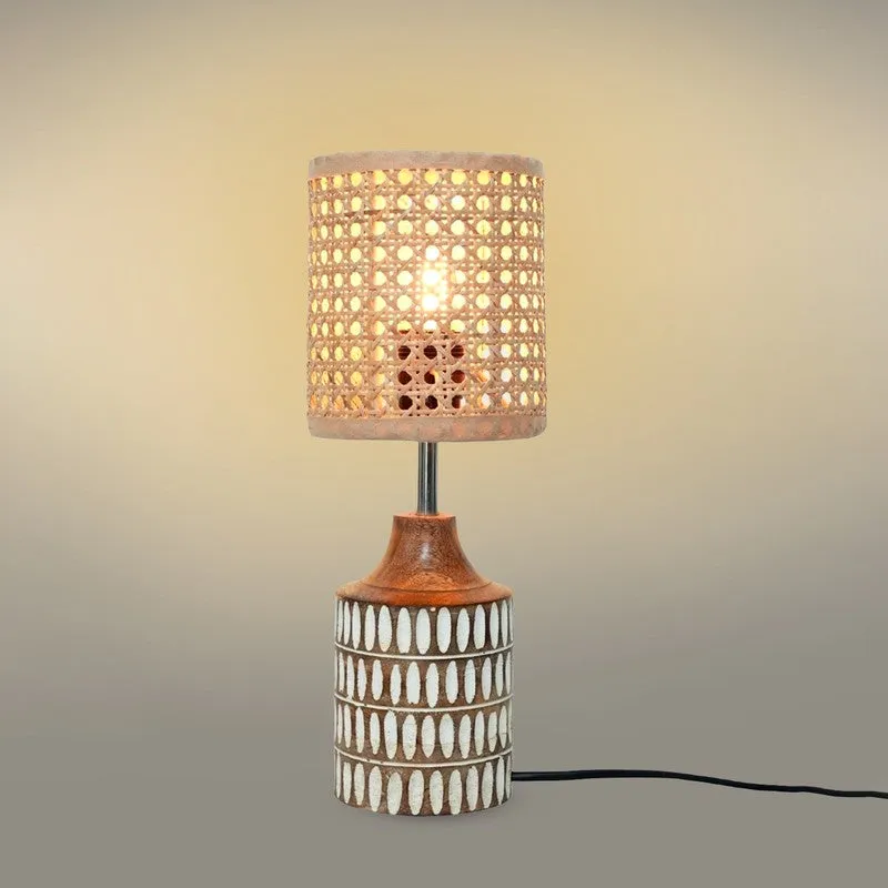 Rattanline Wooden Base Cotton Table Lamp - Beige media 4