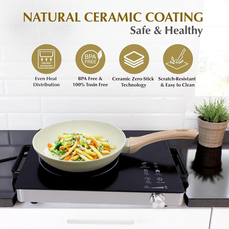 Solara Brewora Ceramic Frying Pan With Handle (White) - 9.6 CM media 8