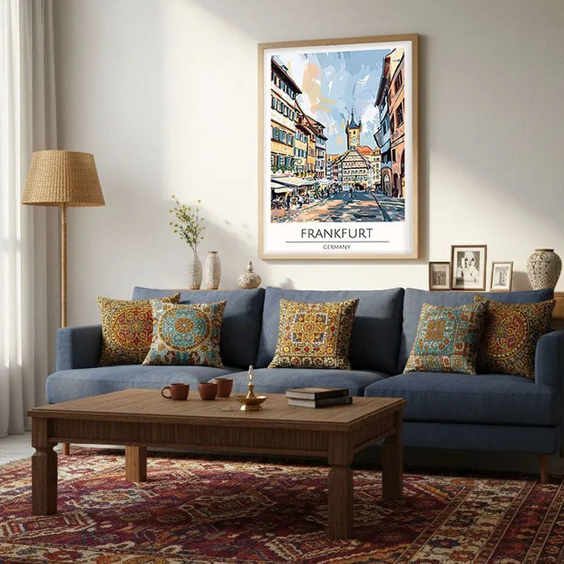 Vintage Frankfurt Framed Canvas Archival Canvas Wall Painting - Natural Brown Frame media 4