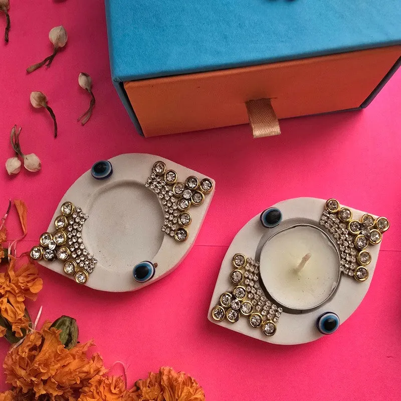Diwali Radiance Candle Holders (Off White) - Set Of Two media 4