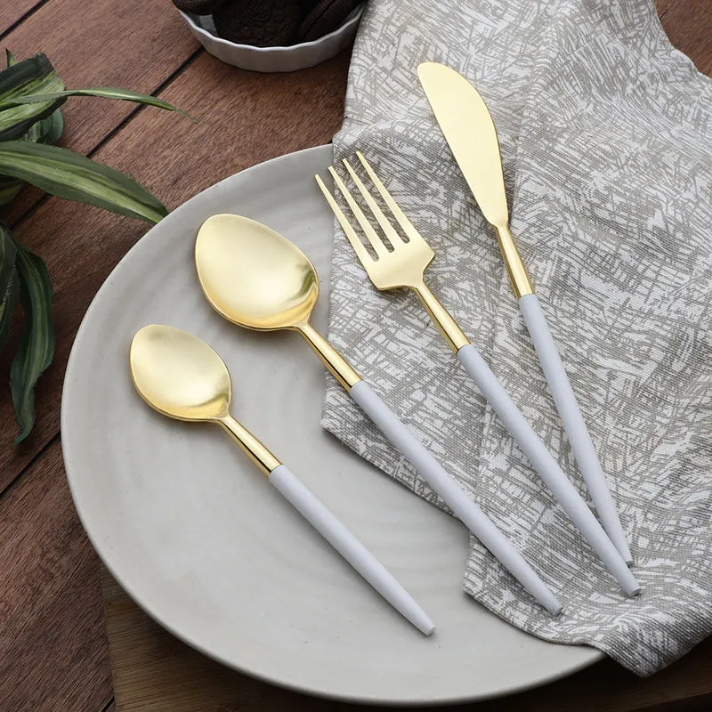 Stirling Cutlery Set (Gold & White) - Four Piece Set media 1