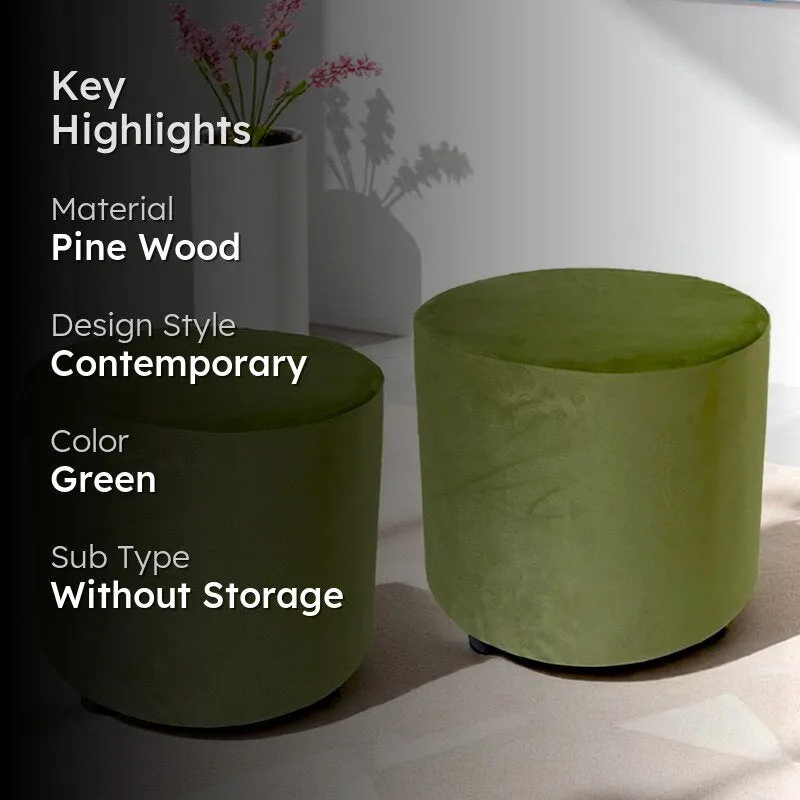 Mrixon Pine Wood Pouffe (Green) - Set Of Two media 2