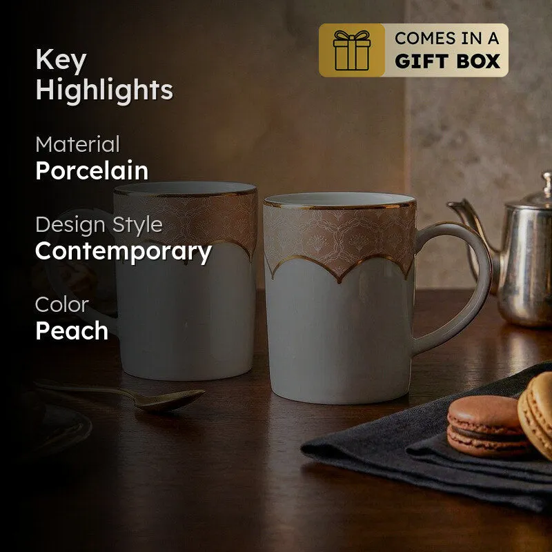 Gilded Legacy Slim 24k Gold Brushed Porcelain Coffee Mug (280 mL Each/Peach) - Set Of Six media 2