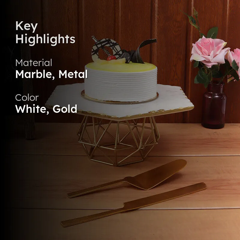 Marmore Hexa Marble Cake Stand With Server & Knife - Three Piece Set media 2