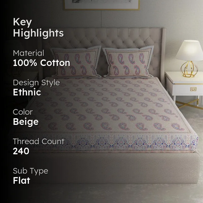 Suyash Printed Cotton Bedsheet (Buff) - 240 TC media 2