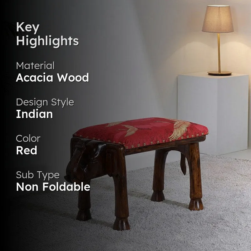 India Circus Acacia Wood Cranes Elephant Pouffe media 2