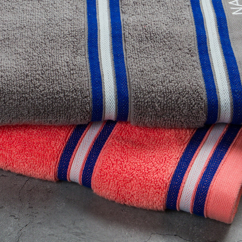 Nautica Dual Down Cotton Bath Towel (Grey & Coral) - Set Of Two media 5