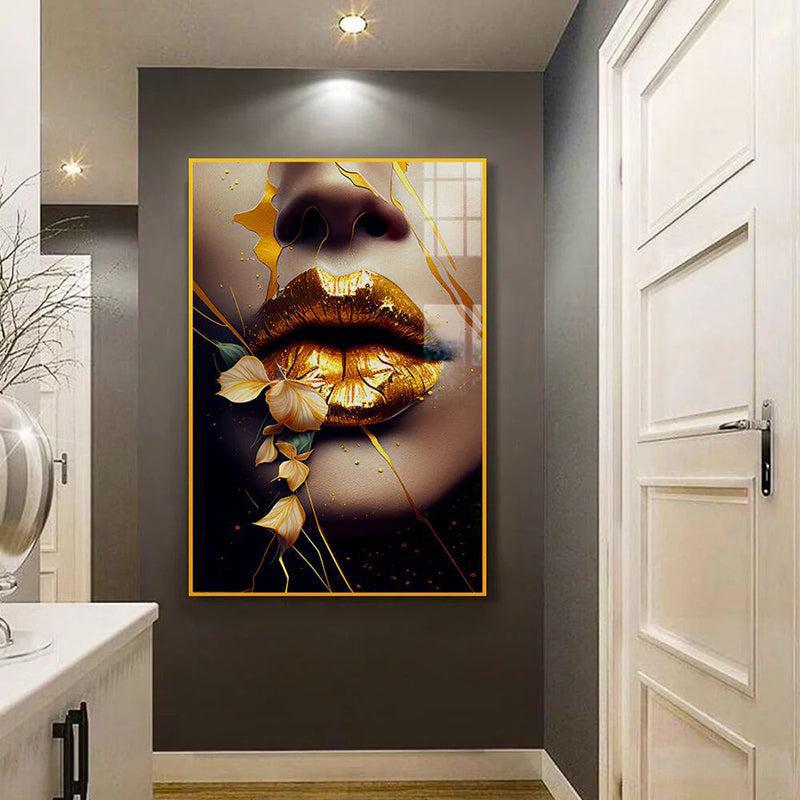 Amber Drip Modern Canvas Wall Art With Frame - Gold