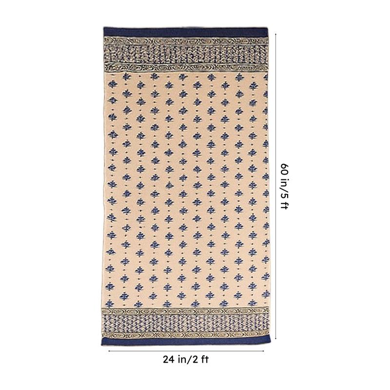 Blue Mosaic Block Print Cotton Runner Rug media 8