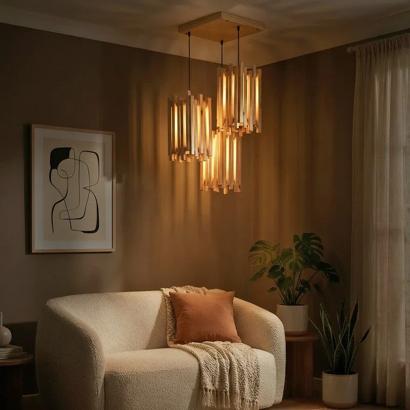 CageLine Wooden Ceiling Lamp - Beige media 1