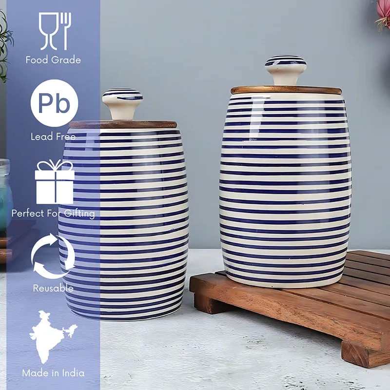 Tiare Curve Ceramic Jar (Blue/350 mL Each) - Set Of Two media 6