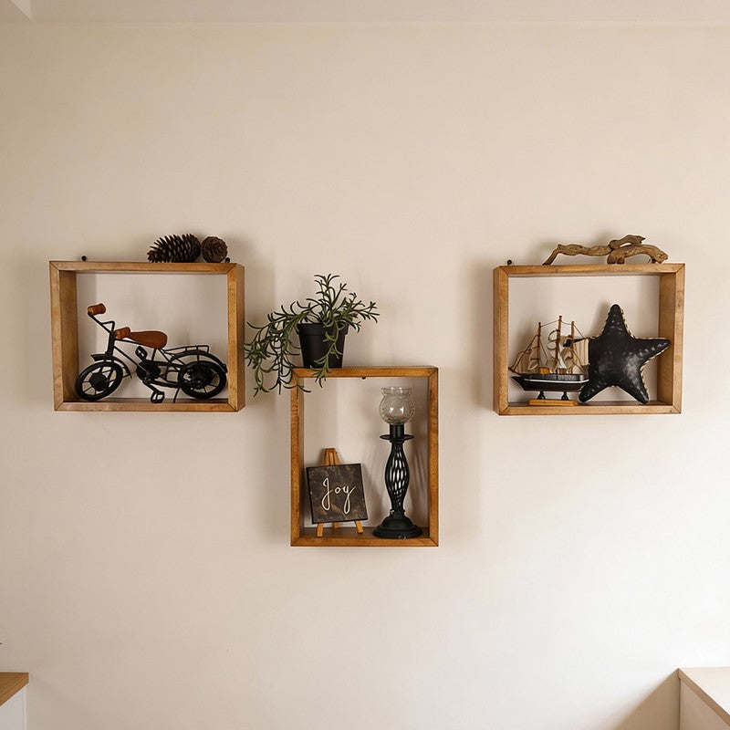 Urban III Rectangular Shaped Set of 3 Wooden Wall Shelves
