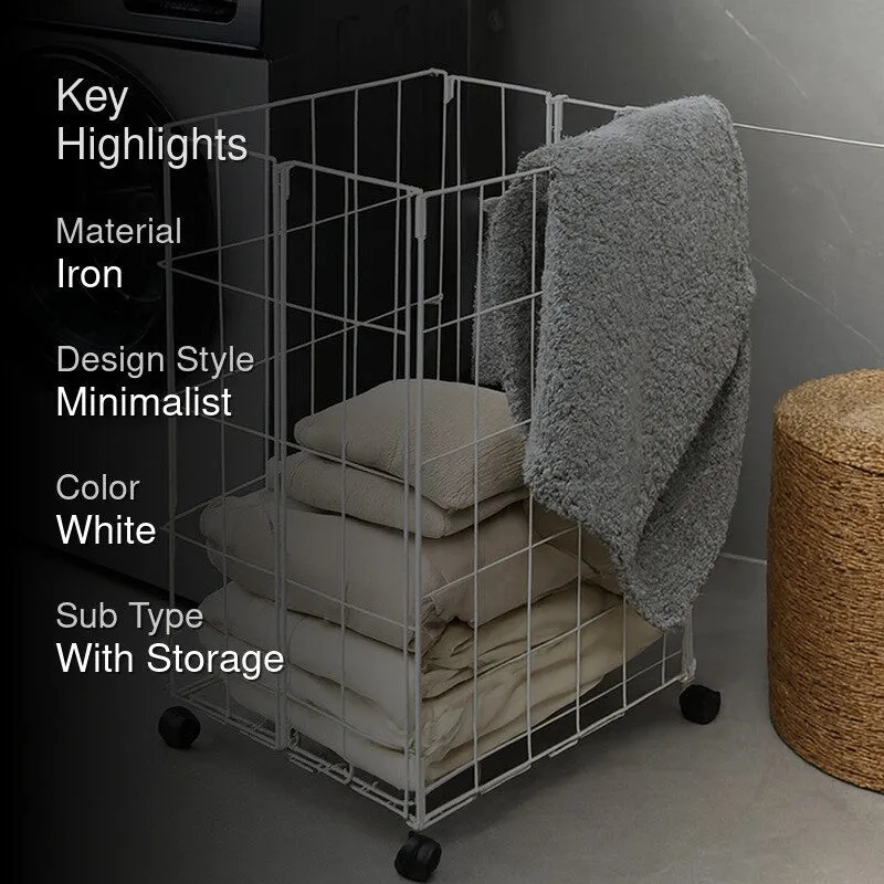 Homezy Foldable Iron Laundry Basket - White media 2