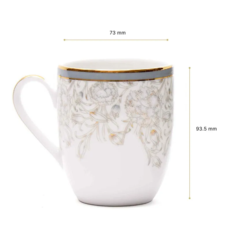 Gilded Iris Coupe 24k Gold Brushed Porcelain Coffee Mug(280 mL Each/Grey) - Set Of Four media 8