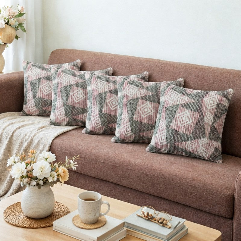SquareDrift Cushion Cover (Mauve) - Set Of Five