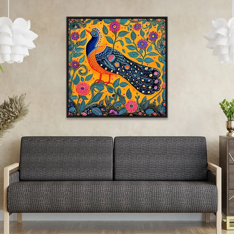 Mayura Trance Canvas Wall Painting With Frame - Black media 4