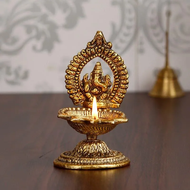 Vinayaka Metal Diya - Gold media 1