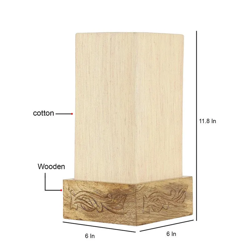 Divanebeam Cotton & Wooden Table Lamp - OffWhite media 5