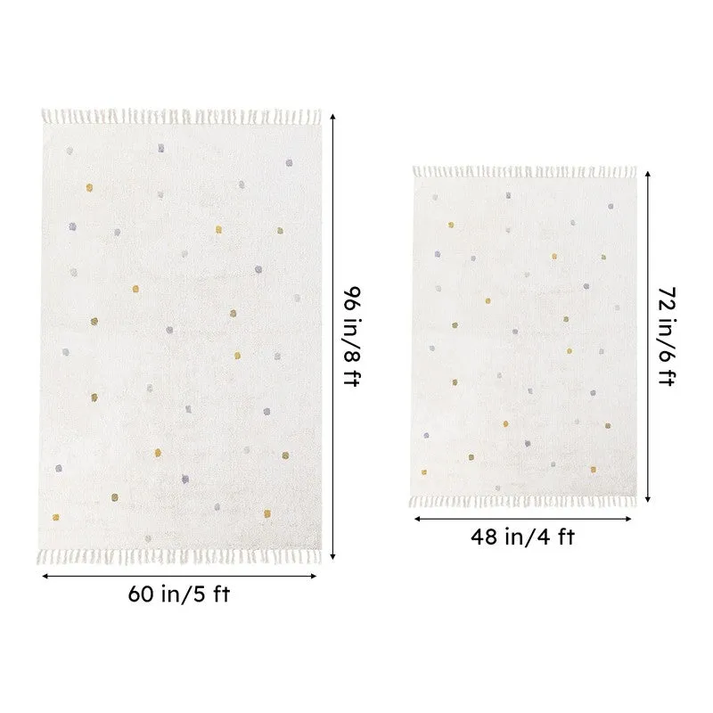 Polka Drops Tufted Cotton Area Rug - White, Multicolor - 7