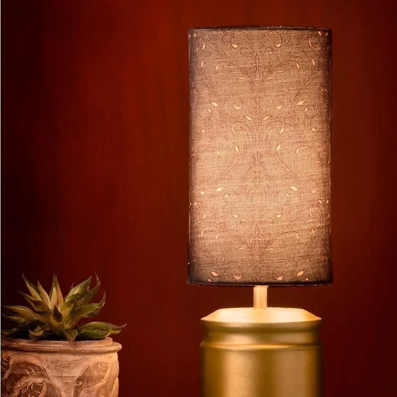 Earthy Brown Fabric Table Lamp - Grey,Gold media 1