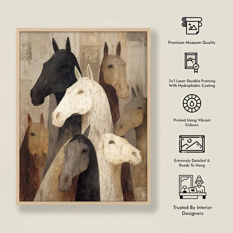 Herd of Horses Wall Painting With Brown Frame media 10