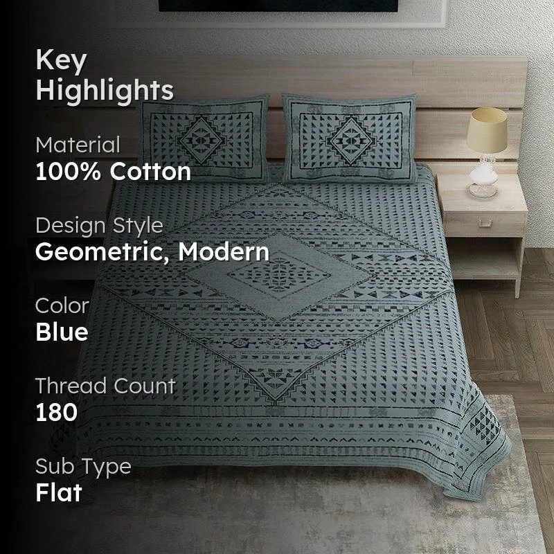 Rajasthani Nights Geometric Cotton Bedsheet (Blue) - 150 TC media 2