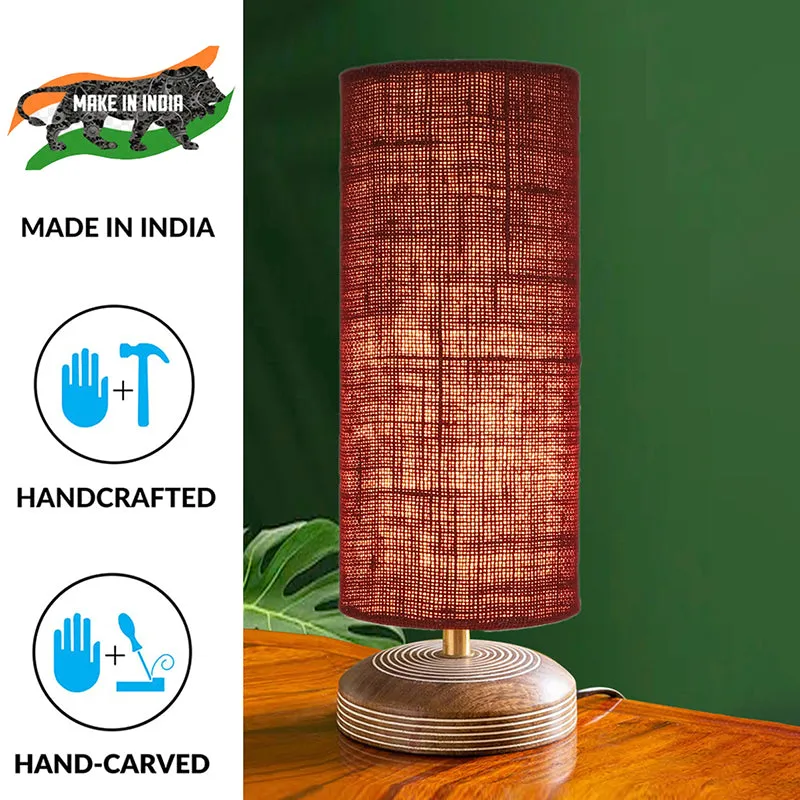 Savera Siera Fabric Table Lamp - Maroon,Brown media 4