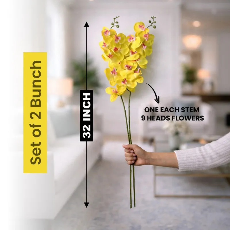 Auraflora Plastic Artificial Flower (Yellow) - Set Of Two media 9