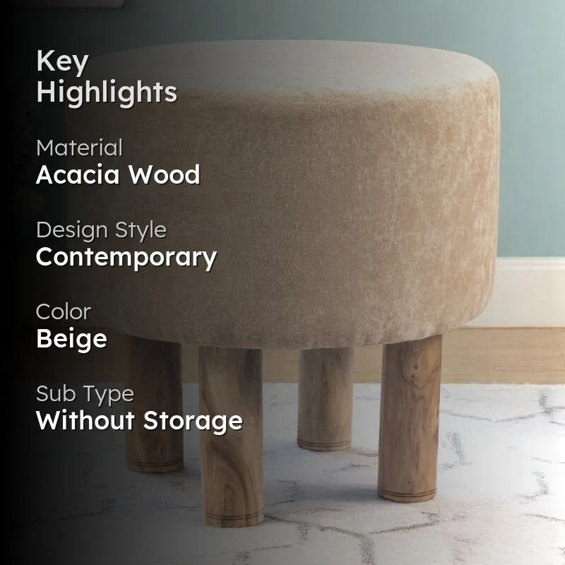 Zrixon Acacia Wooden Ottomans - Beige media 2