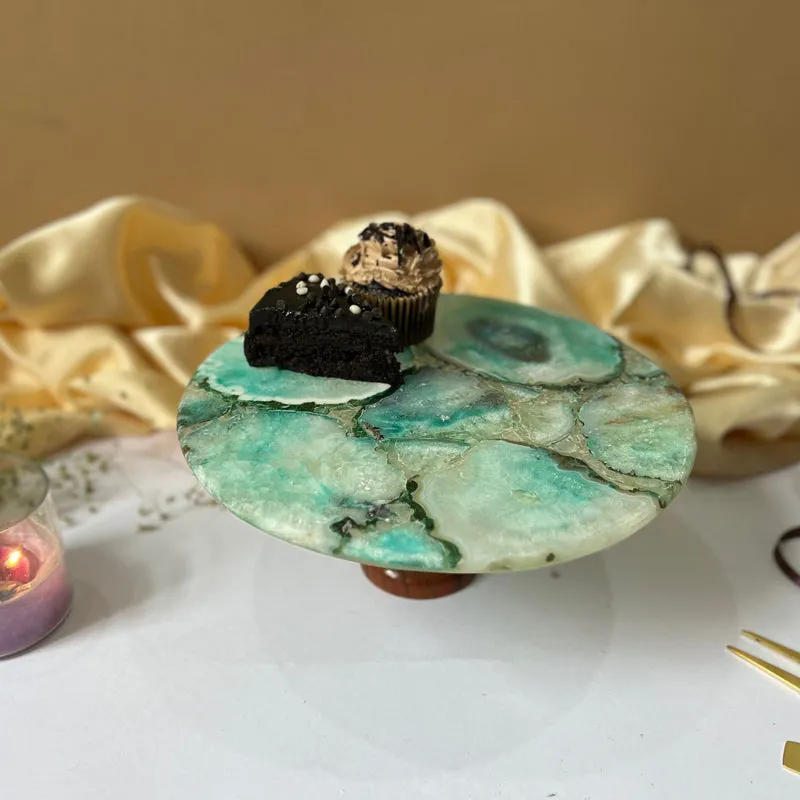 Emora Handcrafted Agate Cake Stand - Green media 4