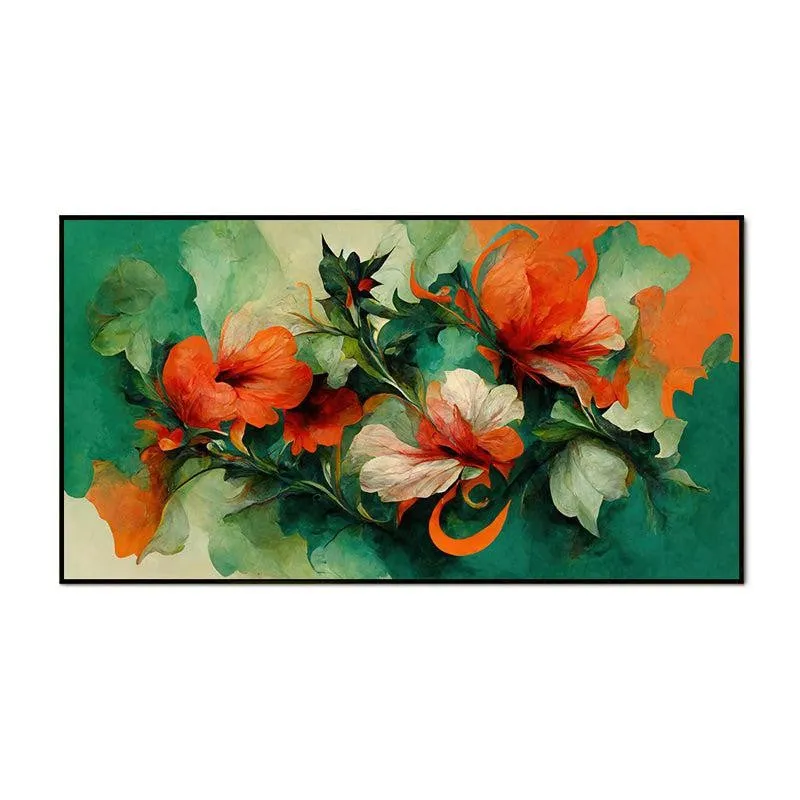 Verdant Flames Floral Canvas Wall Painting With Frame - Black media 4