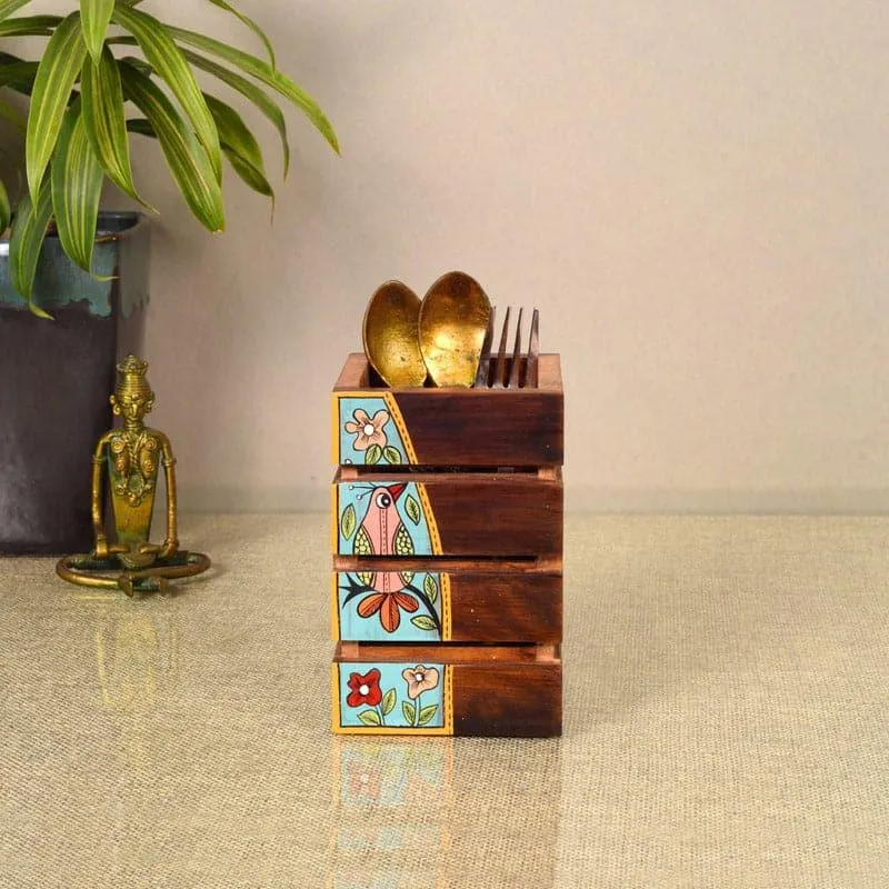 Tribal Birdie Wooden Cutlery Holder media 3
