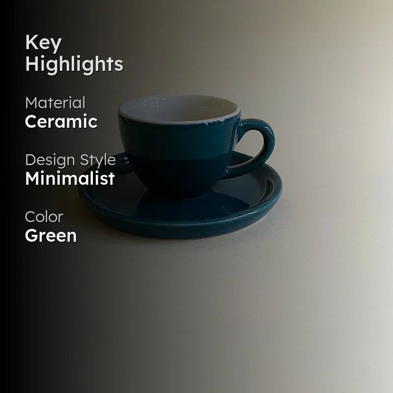 Blush & Brew Ceramic Cup & Saucer (Deep Green/100 mL) - Two Piece Set media 2