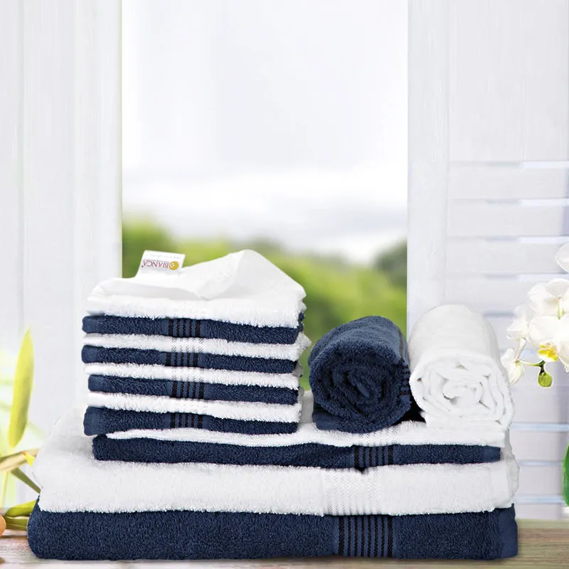 Comfora Towel Set (White,Blue) - Fourteen Piece Set media 1